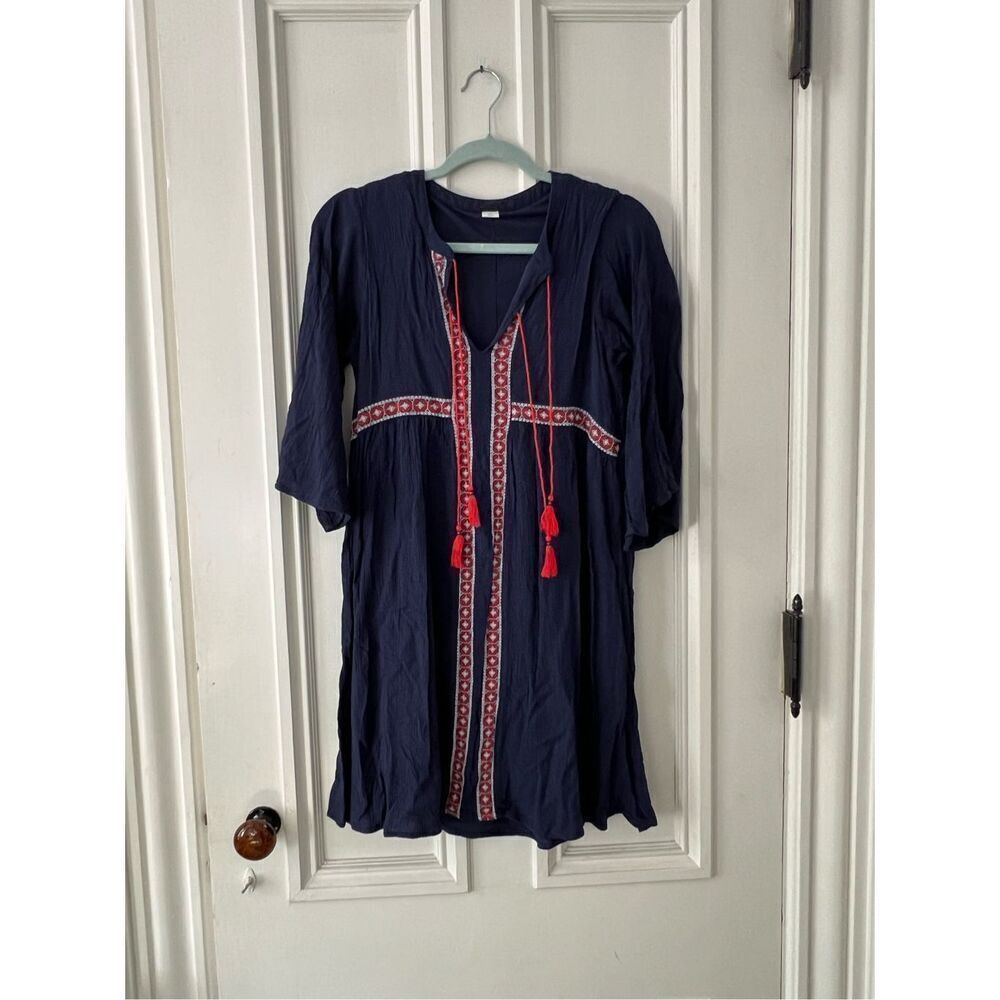 Old Navy blue red and white boho long sleeve dress XS - Picture 1 of 4
